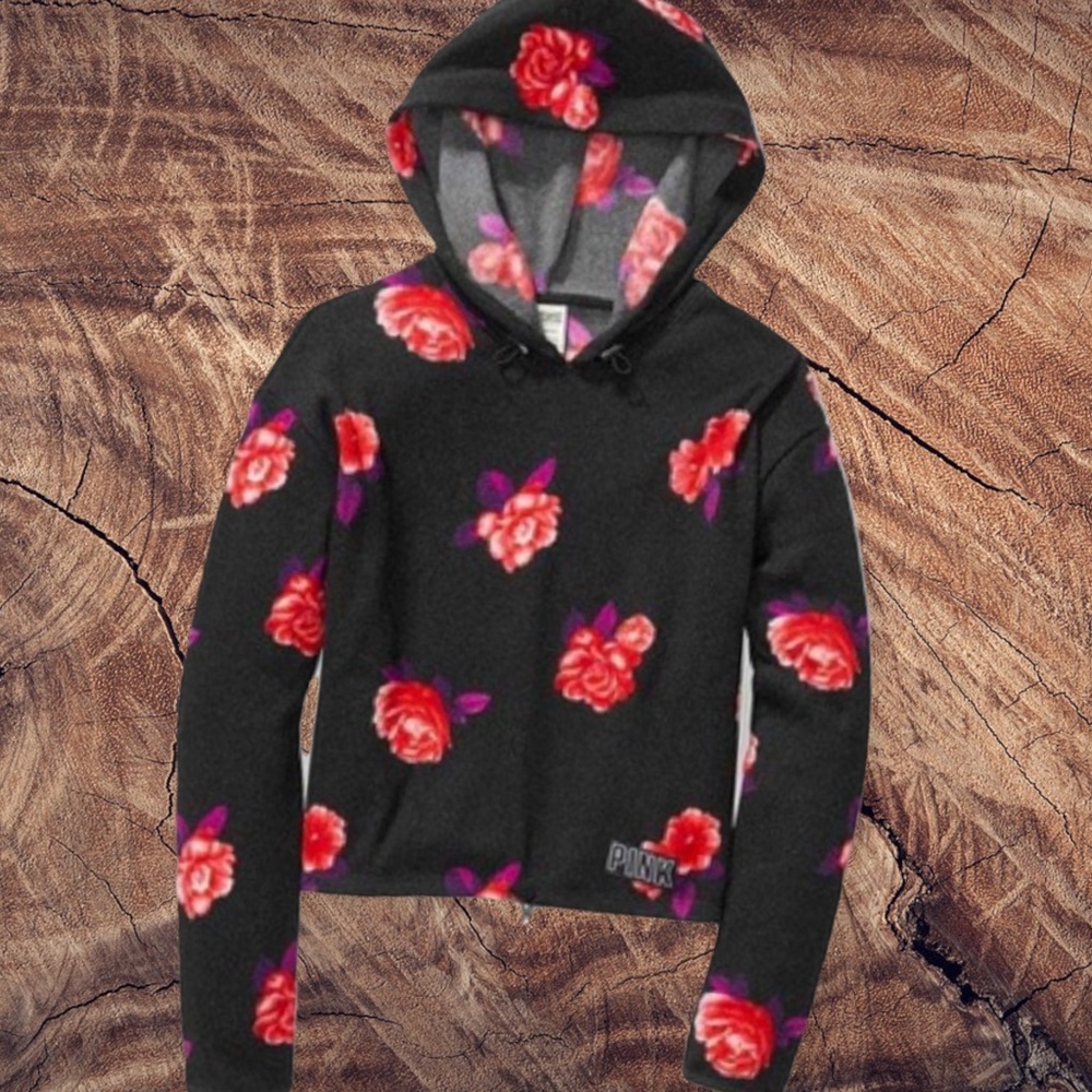 PINK | Floral Crop Hoodie